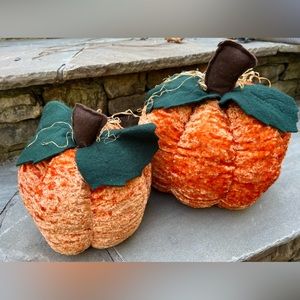 🍁 Pumpkin Fall Decor Set Two / 2 Plush Stuffed Decorative Accents NEW!